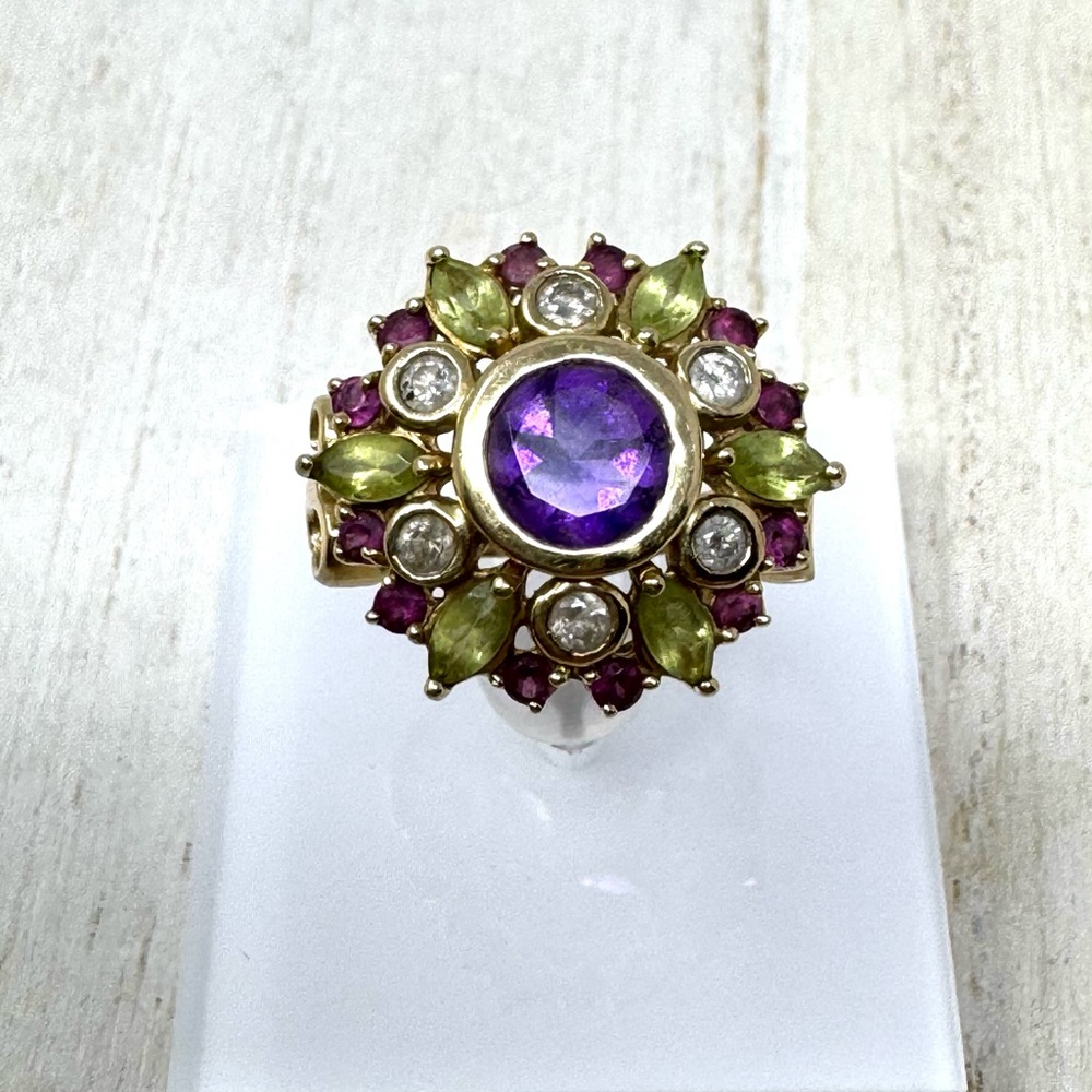 Solid 14K yellow gold gemstone ring, made in India, size ~7
